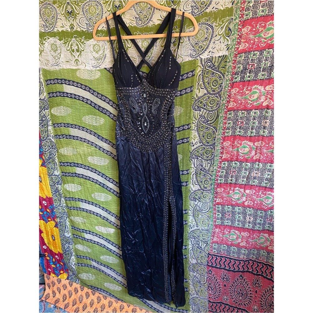 RARE Y2K Sue Wong Nocturne Black Old Hollywood Whimsigoth Silk Beaded Gown 6 - Picture 3 of 16